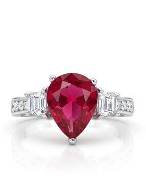 Red Ruby Pear Cut Ring, 925 Sterling Silver Charmed Aroma Vintage Birthstone
